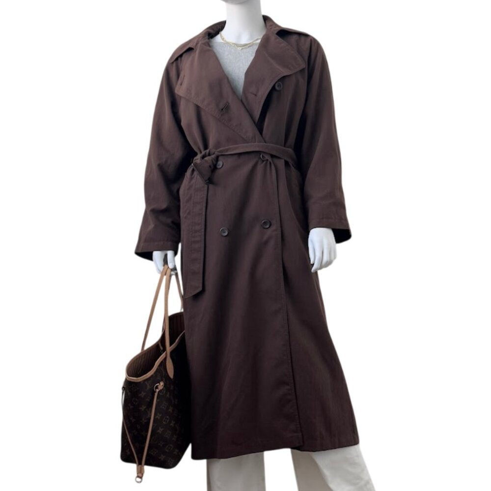 London Fog Chocolate Brown Long Trench Coat Belted Removable Liner Classic 10P